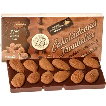 Čokoláda Čokoláda mléčná 51% s MANDLEMI, 55 g, Čokoládovna Troubelice