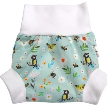 Plenkové kalhoty Breberky Natahovací svrchní kalhotky PUL - Sýkorky v kopretinách VELIKOST: M (7-11kg)