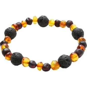 Náramek Baltský jantar Jantarový náramek koňak a třešeň s lávovými kameny
