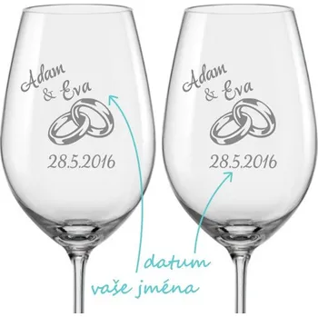 Sklenice Svatební skleničky na víno Prstýnky, 2 ks