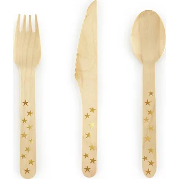 Příbor PartyDeco Dřevěné příbory hvězdy, 18 ks