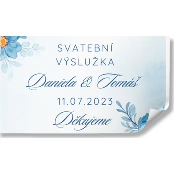 Svatební dekorace Personal Nálepka na výslužku - Modré květiny Zvolte množství: od 20 do 40 ks