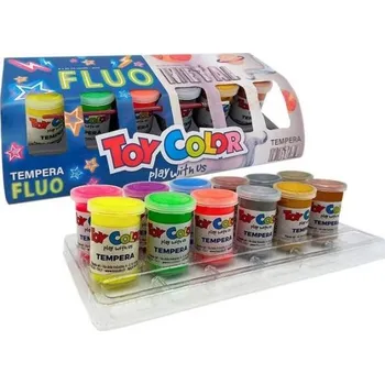 Vodová barva Barvy temperové Toy color 25ml v kelímku fluo 6ks + metal 6ks