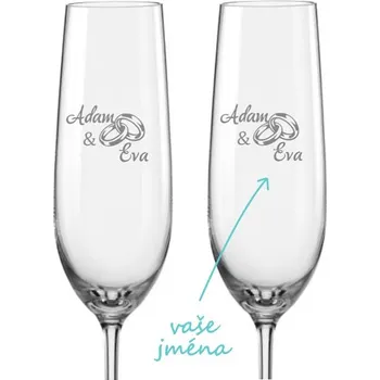 Sklenice Svatební skleničky na sekt Prstýnky s datem svatby na dýnku, 2 ks