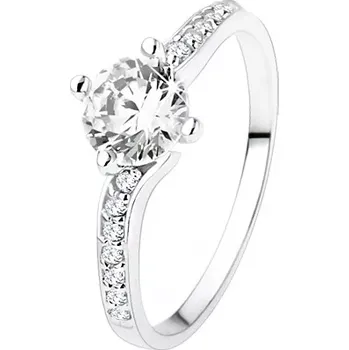 Prsten Lesklý prsten ze stříbra 925, ramena spojená kulatým zirkonem - Velikost: 55