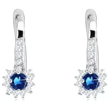 Náušnice Stříbrné náušnice 925, zirkonový květ s tmavě modrým kamenem