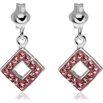 Náušnice Náušnice ze stříbra 925 - růžové čtverce se zirkony