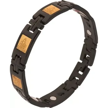 Náramek Lesklý náramek z chirurgické oceli, černá barva, články H, křížky, magnety - Délka: 200 mm