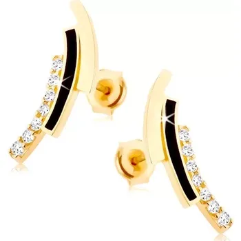 Náušnice Náušnice ve žlutém 14K zlatě - zirkonový, černý a hladký oblouk, puzetky