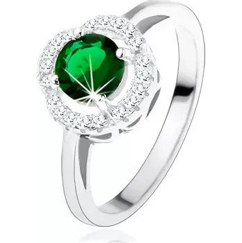Prsten Zásnubní prsten, kulatý zelený zirkon, zvlněný lem čiré barvy, stříbro 925 - Velikost: 51