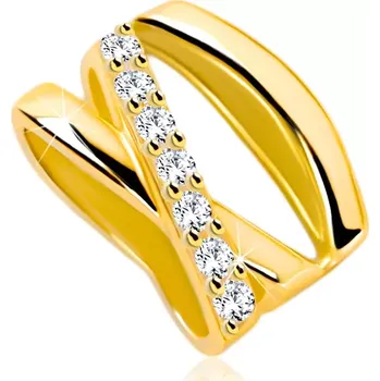 Přívěsek Přívěsek ze žlutého 14K zlata - tři překřížené úzké linie, drobné čiré zirkony