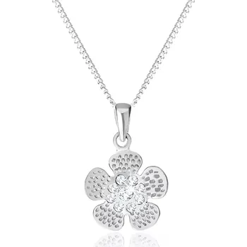 Náhrdelník Stříbrný 925 náhrdelník, gravírovaný kvítek, střed vykládaný čirými zirkonky