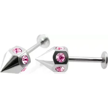 Piercing Labret do brady kužel se zirkony, růžový - pár
