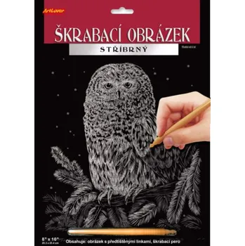 Škrabací obrázek stříbrný 20x25 cm - Sova