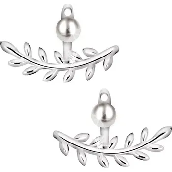 Náušnice Náušnice ze stříbra 925 - lesklá větvička s listy, kulatá perla bílé barvy