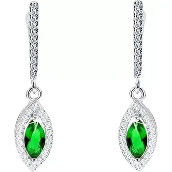 Náušnice Šperky Eshop Náušnice ze stříbra 925, špičatý ovál, tmavě zelený kamínek, čirý zirkonový lem