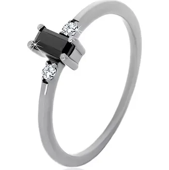 Prsten Stříbrný 925 prsten - obdélníkový zirkon černé barvy, čiré kulaté zirkony - Velikost: 52