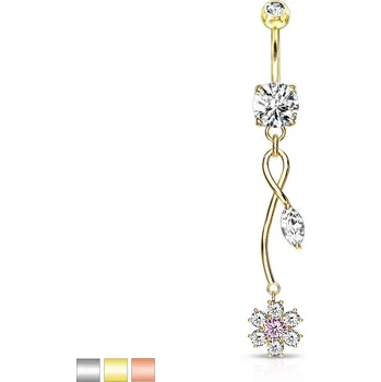 Piercing Piercing z 316L oceli do bříška, rhodiovaný - zirkony, nekonečno, slzička, kvítek, 1,6 mm - Barva: Měděná