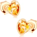 Zlaté náušnice 14K s citrínovým srdcem a hladkou obrubou