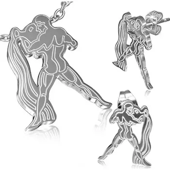 Souprava šperků Sada přívěsku a náušnic z oceli - znamení Vodnáře