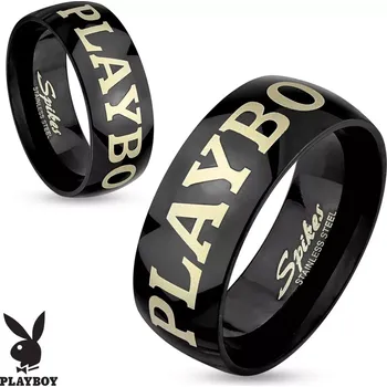 Prsten Černý prsten z chirurgické oceli, nápis PLAYBOY stříbrné barvy, 8 mm - Velikost: 68