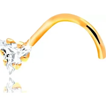 Piercing Zahnutý piercing do nosu - žluté 14K zlato, čirý zirkonový trojúhelník