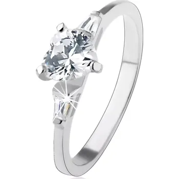 Prsten Prsten ze stříbra 925, čiré zirkonové srdíčko, lichoběžníky po stranách - Velikost: 58