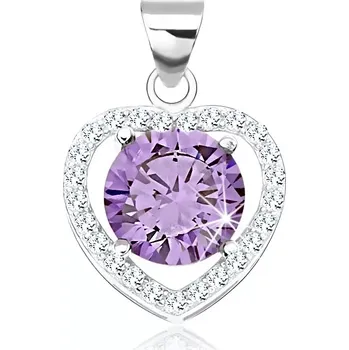 Přívěsek Stříbrný přívěsek 925, kontura srdce s čirými zirkony, zirkon tanzanitové barvy