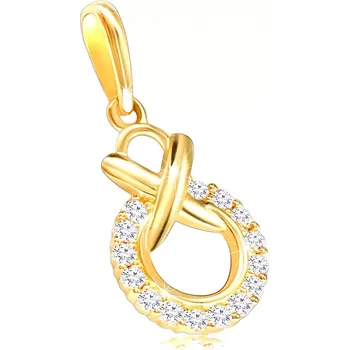 Přívěsek Diamantový přívěsek ze 14K žlutého zlata - kontura vykládaná brilianty a propletená menším kruhem