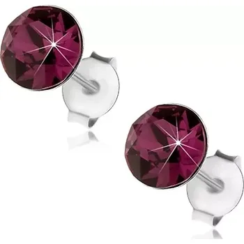 Náušnice Stříbrné 925 náušnice, kulatý fialový krystal Swarovski, 6 mm