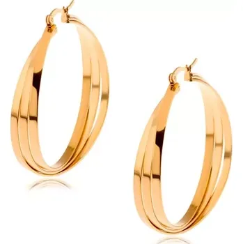 Náušnice Kruhové náušnice z chirurgické oceli zlaté barvy, tři překřížené linie