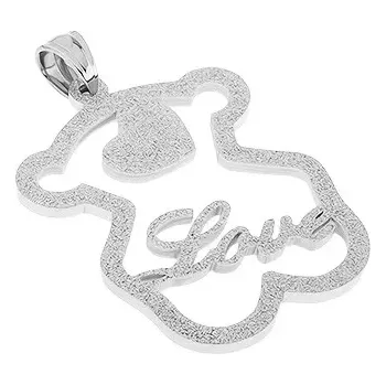 Přívěsek Třpytivý ocelový přívěsek, kontura medvídka, srdíčko, nápis "Love"