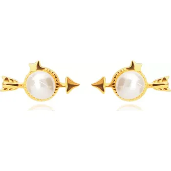 Náušnice Náušnice ze 14K zlata - šíp s kulatou sladkovodní perličkou, puzetky