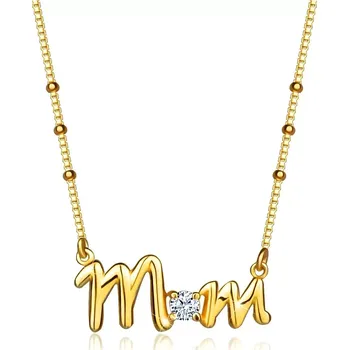 Náhrdelník Stříbrný náhrdelník 925 - nápis "Mom", kulatý zirkon, řetízek s kuličkami, pozlacený