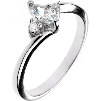 Prsten Zásnubní prsten ze stříbra 925 - zirkon ve tvaru zrnka a dva malé zirkony - Velikost: 50