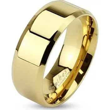 Prsten Prsten z oceli ve zlaté barvě se zkosenými hranami, 8 mm - Velikost: 64
