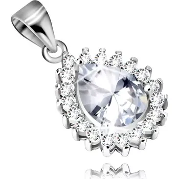 Přívěsek Rhodiovaný stříbrný přívěsek 925 - čirá zirkonová slza s vroubkovaným lemem