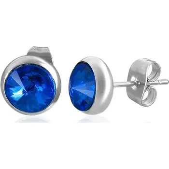 Náušnice Šperky Eshop Kulaté náušnice z oceli - tmavě modrý měsíční kámen, puzetky