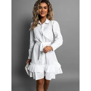 Dámské šaty Bílé košilové šaty MUSTAFA s perličkami 95% bavlna Velikost: ONESIZE