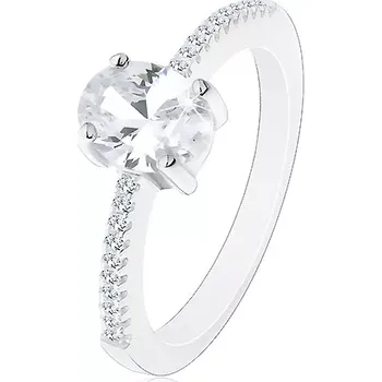 Prsten Stříbrný prsten 925, zirkon čiré barvy v kotlíku, zirkonky na ramenech - Velikost: 50