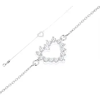 Náramek Stříbrný náramek 925, jemný řetízek, kontura srdce - čiré zirkony