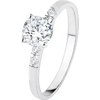 Prsten Zásnubní stříbrný prsten 925, čirý zirkon, třpytivé kamínky, vroubkování - Velikost: 54