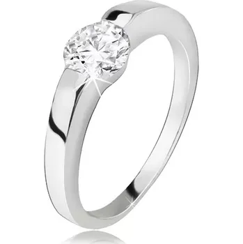 Prsten Stříbrný prsten, rozšiřující se ramena, okrouhlý čirý zirkon, stříbro 925 - Velikost: 51