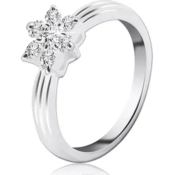 Prsten Stříbrný prsten - zirkonový květ, vystouplý pásek po obvodu - Velikost: 59