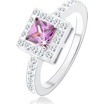 Prsten Prsten ze stříbra 925, fialový zirkonový čtverec, čirá blyštivá obruba - Velikost: 55