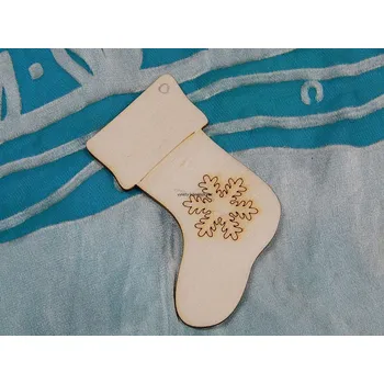 Překližka Výřez z překližky, V74/2-437, VÁNOČNÍ PUNČOCHA-VLOČKA-OBLÉ TVARY, 4,5x6,8cm, 1ks