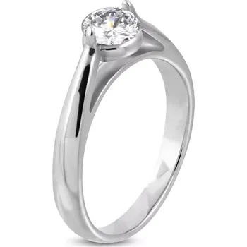 Prsten Zásnubní prsten, ocel 316L stříbrné barvy, čirý zirkon, zaoblená ramena - Velikost: 49