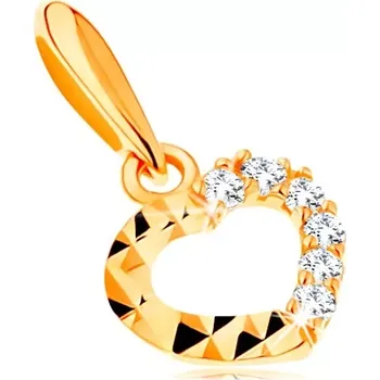 Přívěsek Zlatý přívěsek 585 - blýskavá kontura srdíčka, čiré zirkony a diamantový řez