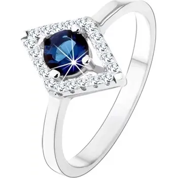 Prsten Prsten ze stříbra 925, obrys kosočtverce, modrý kulatý zirkon - Velikost: 55