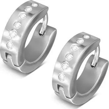 Náušnice Kloubové ocelové náušnice stříbrné barvy, linie kulatých čirých zirkonů